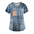 thumbnail image 1 of EHTMSAK Denim Print Scrubs for Women Color Block Nurse Nursing Uniform Short Sleeve Shirt Outfits Casual Trendy V Neck Scrub Tops Workwear with Pocket Going Out Scrub Shirt Royal Blue 3XL, 1 of 3