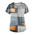thumbnail image 1 of EHTMSAK Denim Print Scrubs for Women Sets Yellow Color Block Casual with Pocket Short Sleeve Scrub Tops Cute Workwear Nursing Uniform Trendy Scrub Shirt Nurse V Neck Fashion Shirt Light Blue 5XL, 1 of 3