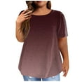 thumbnail image 1 of EHTMSAK Dressy Womens Tops Plus Size Solid Tee Shirts Clearance Crew Neck Ladies Short Sleeve Tops with Lower Sides Summer Womens Plus-Size Tops for Leggings Brown 5X, 1 of 7