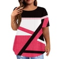 thumbnail image 1 of EHTMSAK Dressy Womens Tops Plus Size Solid Tee Shirts Clearance Crew Neck Ladies Short Sleeve Tops with Lower Sides Summer Womens Plus-Size Tops for Leggings Hot Pink 5X, 1 of 4