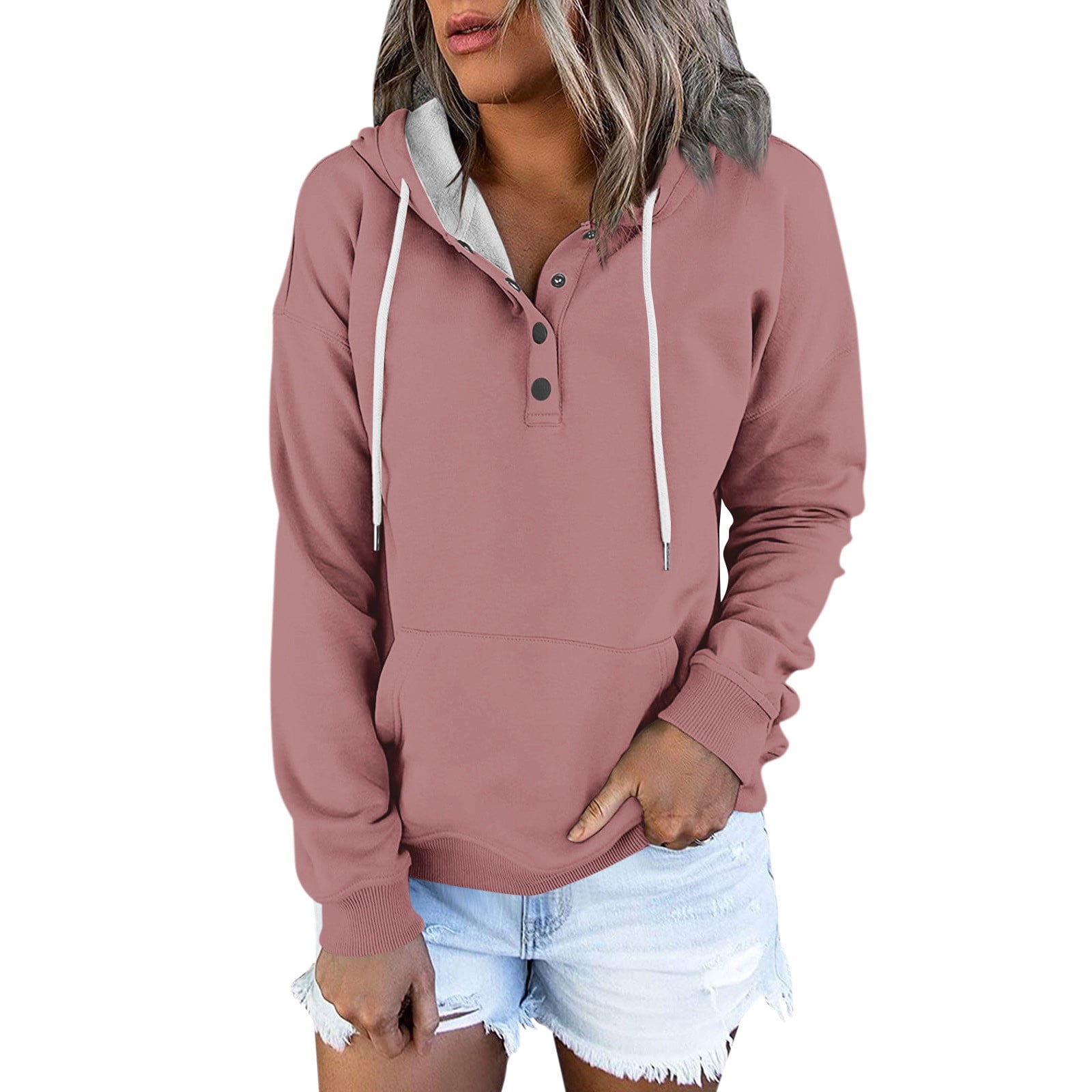 EHTMSAK Easter Bunny Hoodie Cropped Crewneck Sweatshirts for Women Solid Color Drawstring Pullover Hoodie Set Womens Button Down Trendy Sweater Plus