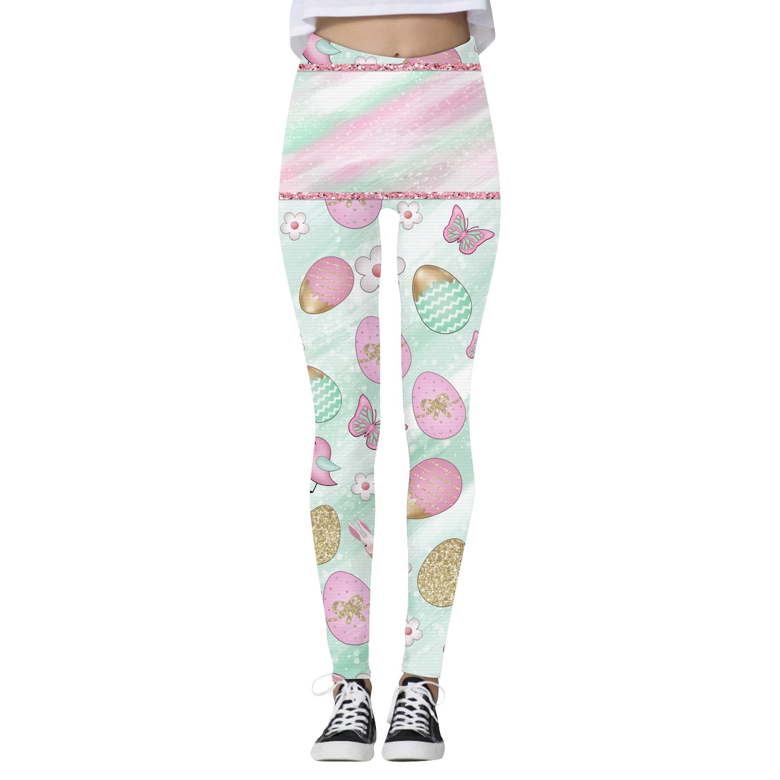 EHTMSAK Easter Leggings for Women Eggs Stretchy Tummy Control Rabbit