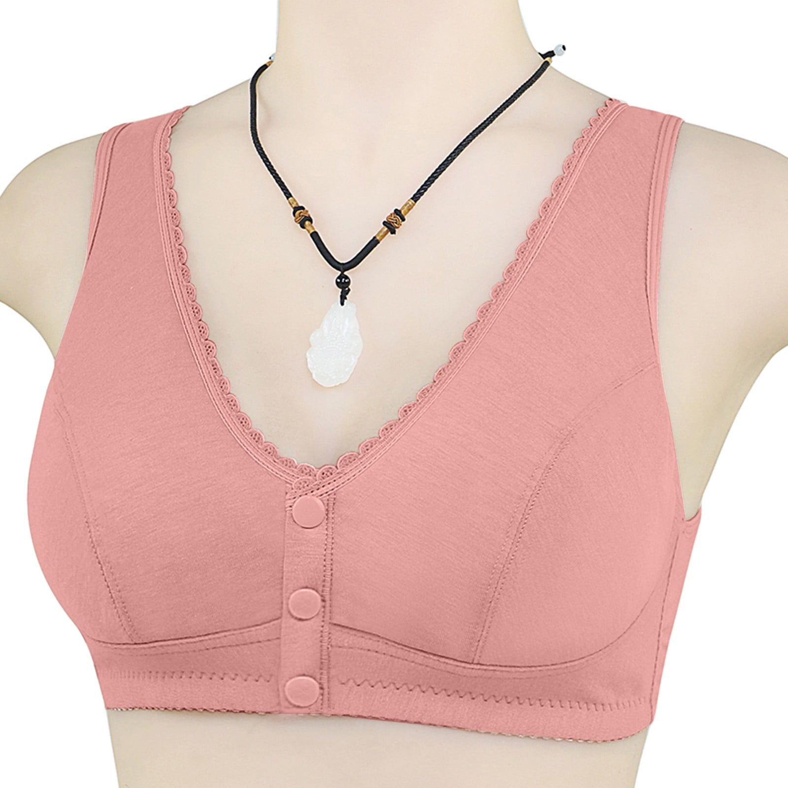 EHTMSAK Elderly Front Button Bra Padded Plus Size Front Closure Bras for  Women Wirefree Push Up Bras for Small Breasts Pink XL 