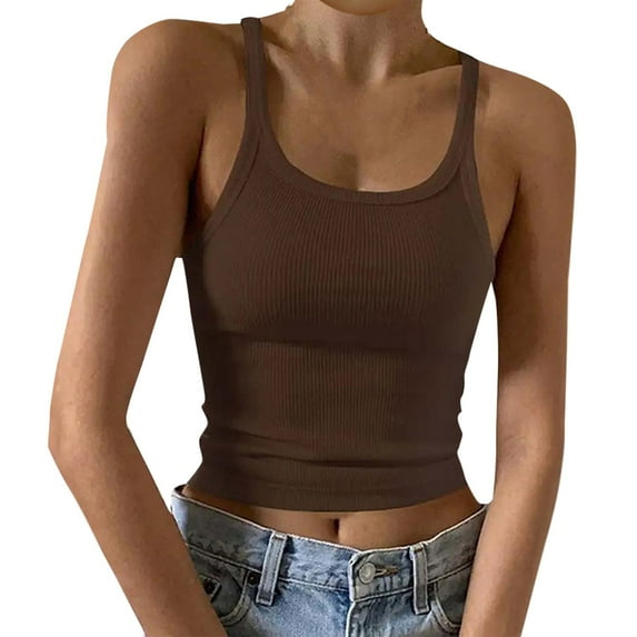 EHTMSAK Fitted Crop Tank Tops for Women Spaghetti Straps Square Neck Ribbed Teen Girl Junior Racerback Sleeveless Y2k Camisole