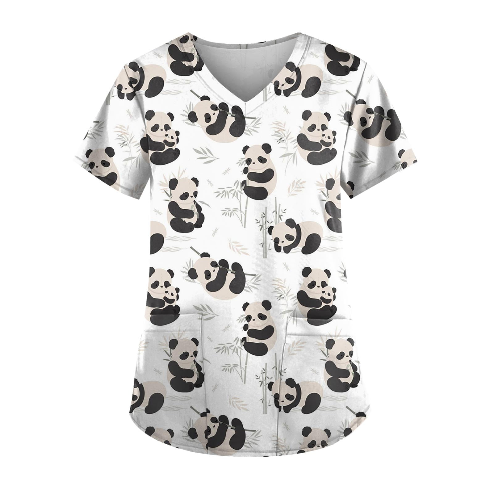 EHTMSAK Fitted Panda Scrubs for Women Set Cartoon Nurse Nursing Uniform ...