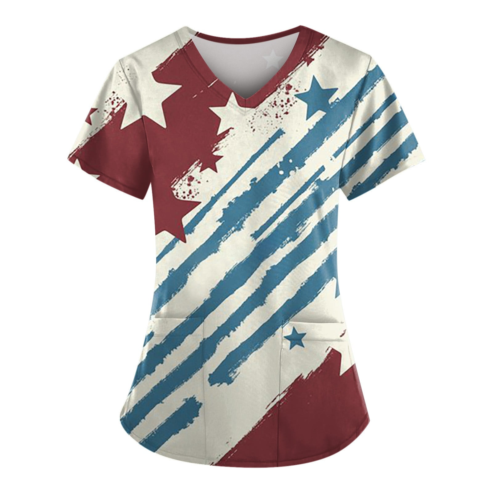 EHTMSAK Flag 4th Of July Plus Size Women Scrubs Stretchy Set Independence Day with Pocket Nurse