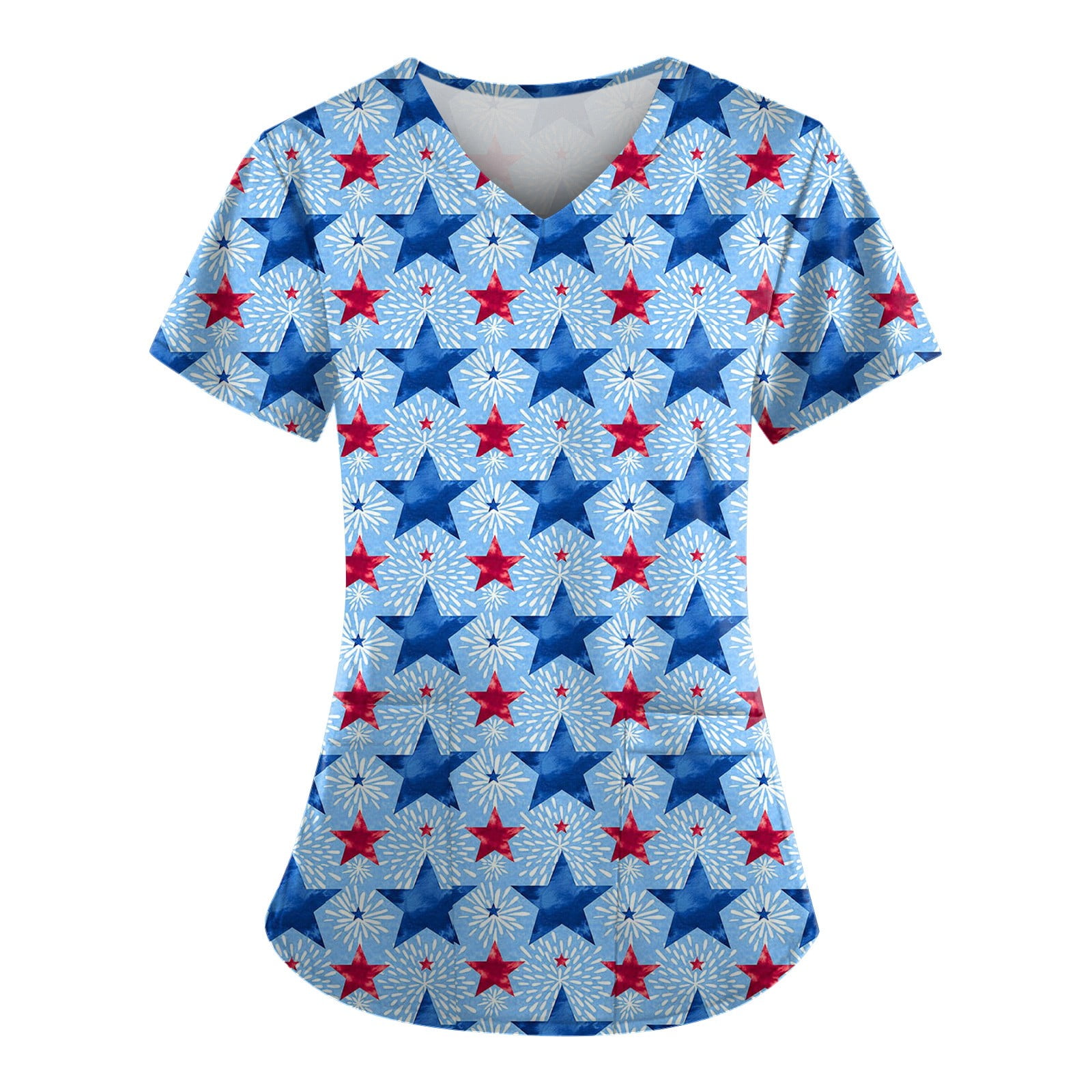 EHTMSAK Flag Fourth Of July Print Scrubs for Women Independence Day Medical Nurse Uniform Plus
