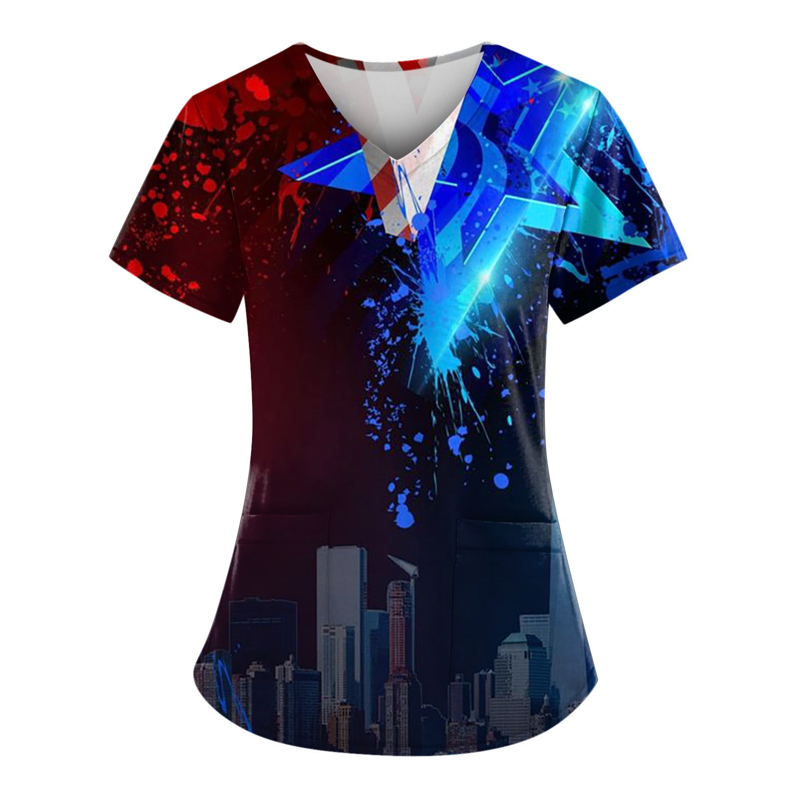 EHTMSAK Flag Fourth Of July Scrubs Shirts Women Independence Day Short Sleeve Nurse Uniform Plus