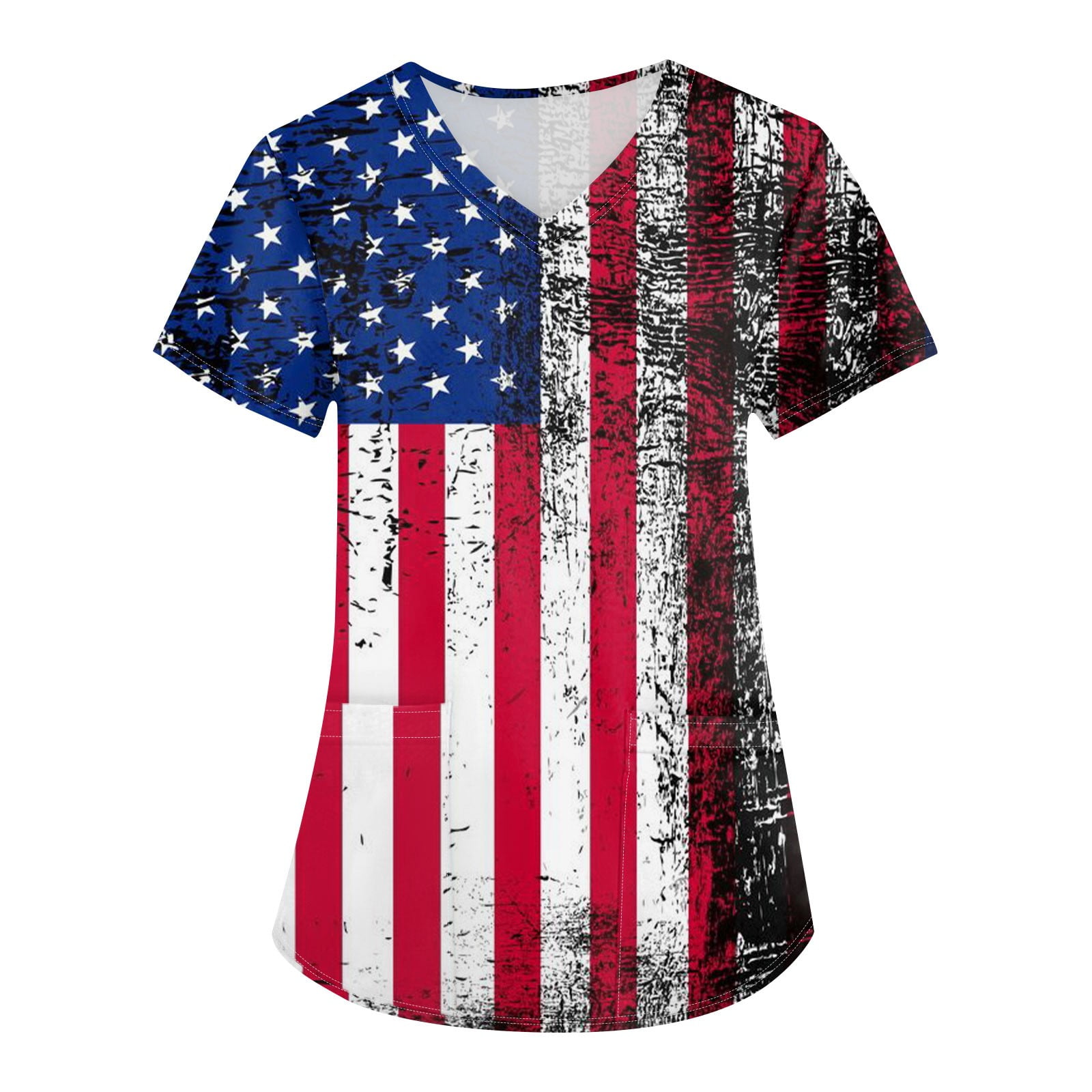 EHTMSAK Flag Fourth Of July Women's Nursing Scrubs Shoes Independence Day Medical Short Sleeve