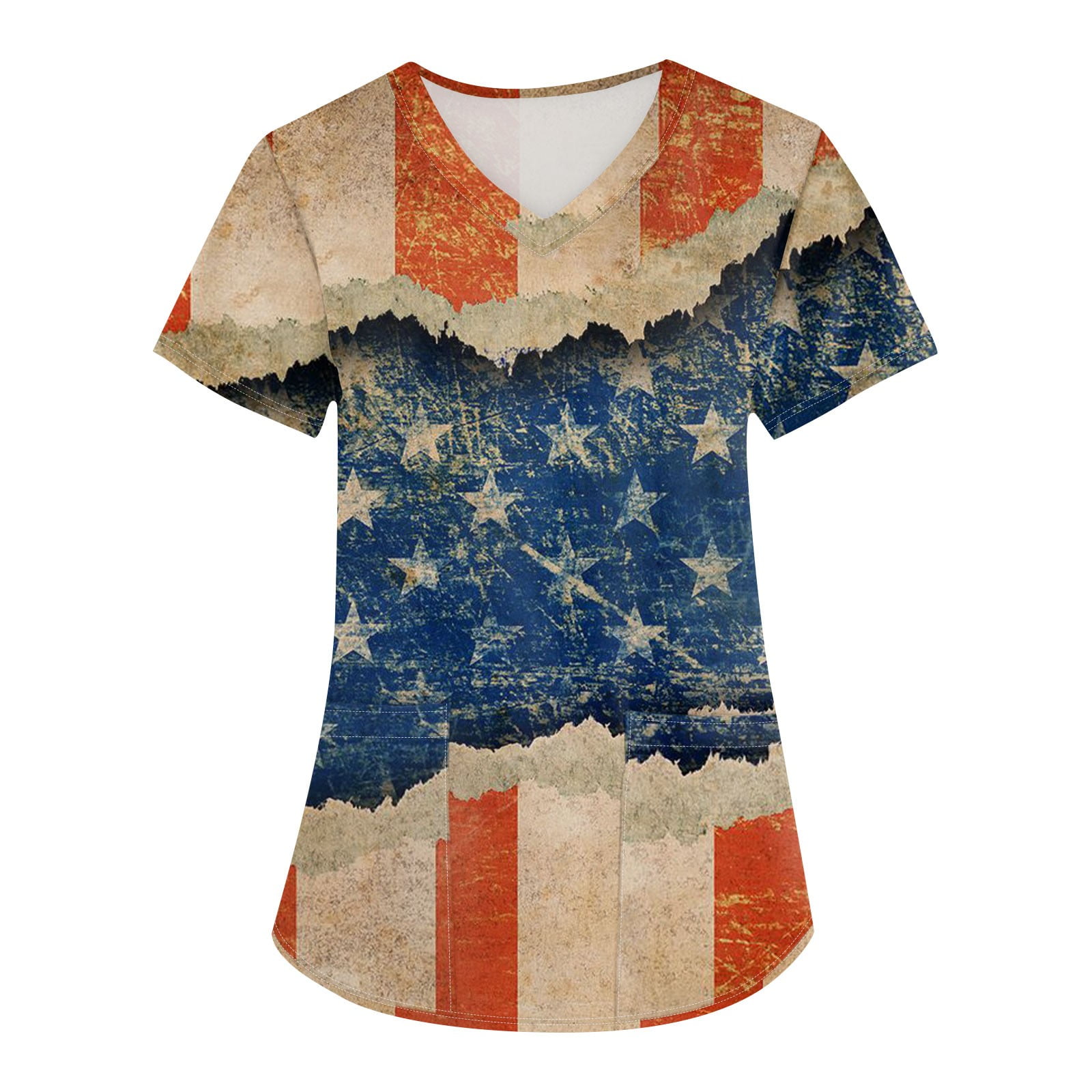 EHTMSAK Flag Fourth Of July Women's Nursing Scrubs Shoes Independence Day V Neck Medical with