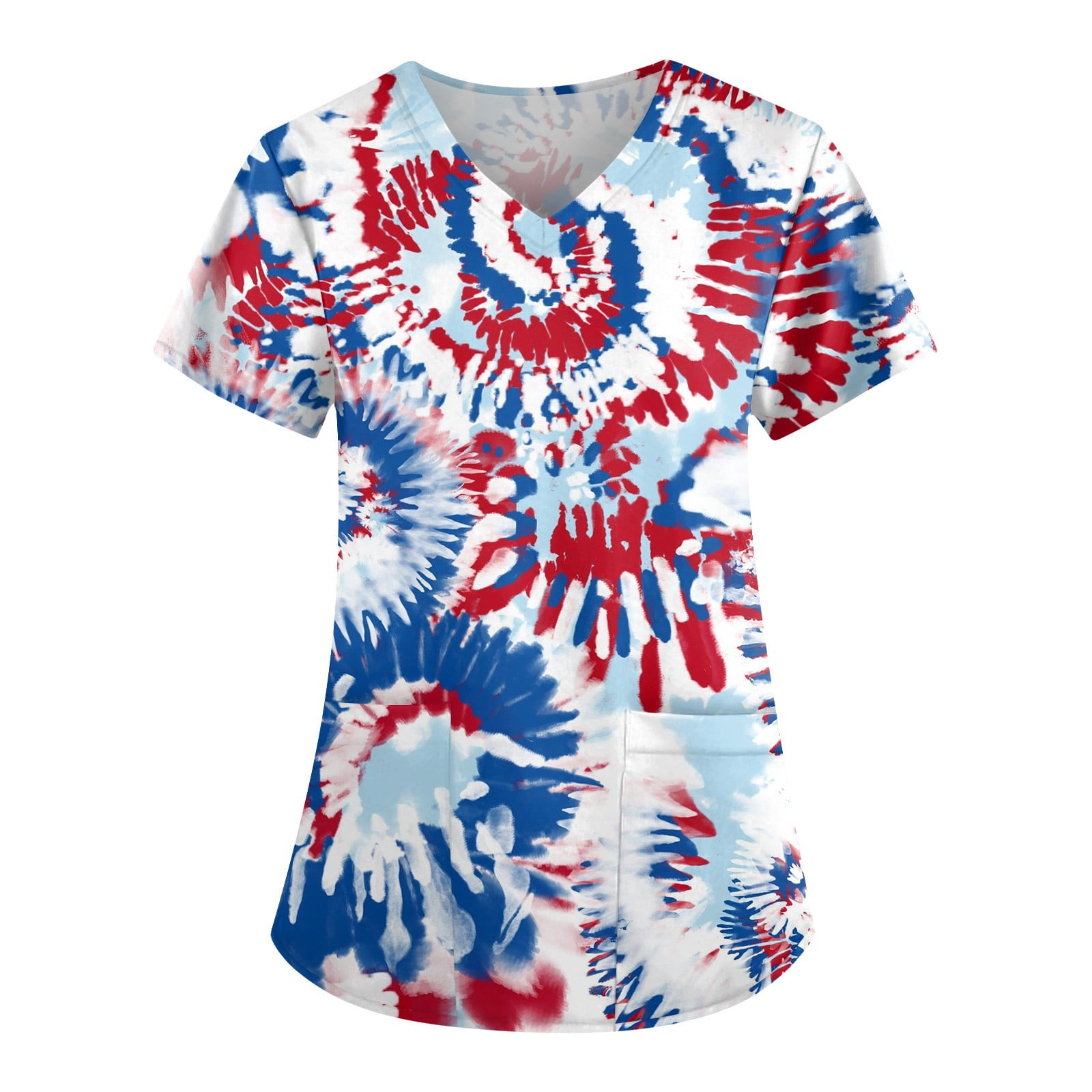 EHTMSAK Flag Fourth Of July Women's Scrub Uniform Plus Size Independence Day Medical with Pocket