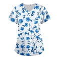 thumbnail image 1 of EHTMSAK Floral Scrubs for Women Plus Size Flowers V Neck with Pocket Nursing Uniform Scrub Shirt Outfits Casual Short Sleeve Workwear Shirt Nurse Trendy Going Out Scrub Tops Sky Blue 3XL, 1 of 3