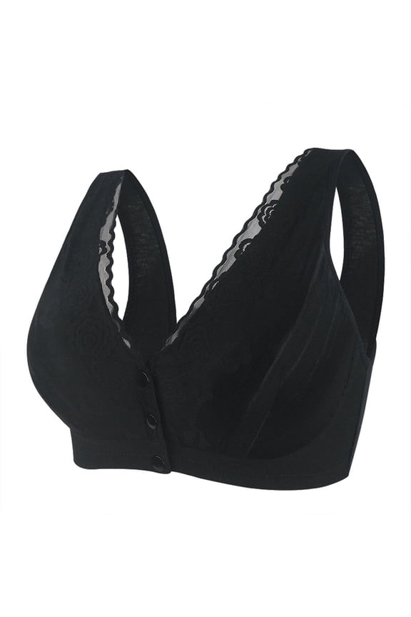 Push Up Bras for Women Plus Size Lace Front Button Bras for Elderly Women Plus Size High Support Floral Plus Size Front Closure Bras Black 80