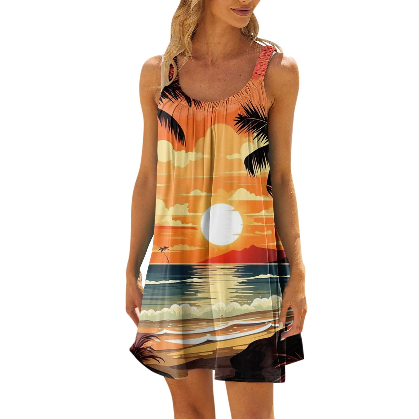 EHTMSAK Hawaiian Dress for Women Tropical Beach Sundresses 2024