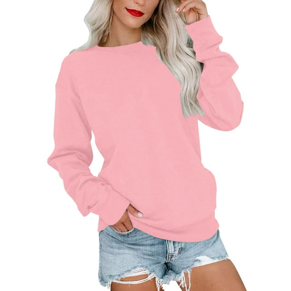 EHTMSAK Hawaiian Sweatshirt Trendy Pullover Hoodie Solid Womens Long Sleeve Blouses for Summer Pocket Hoodie Pink S