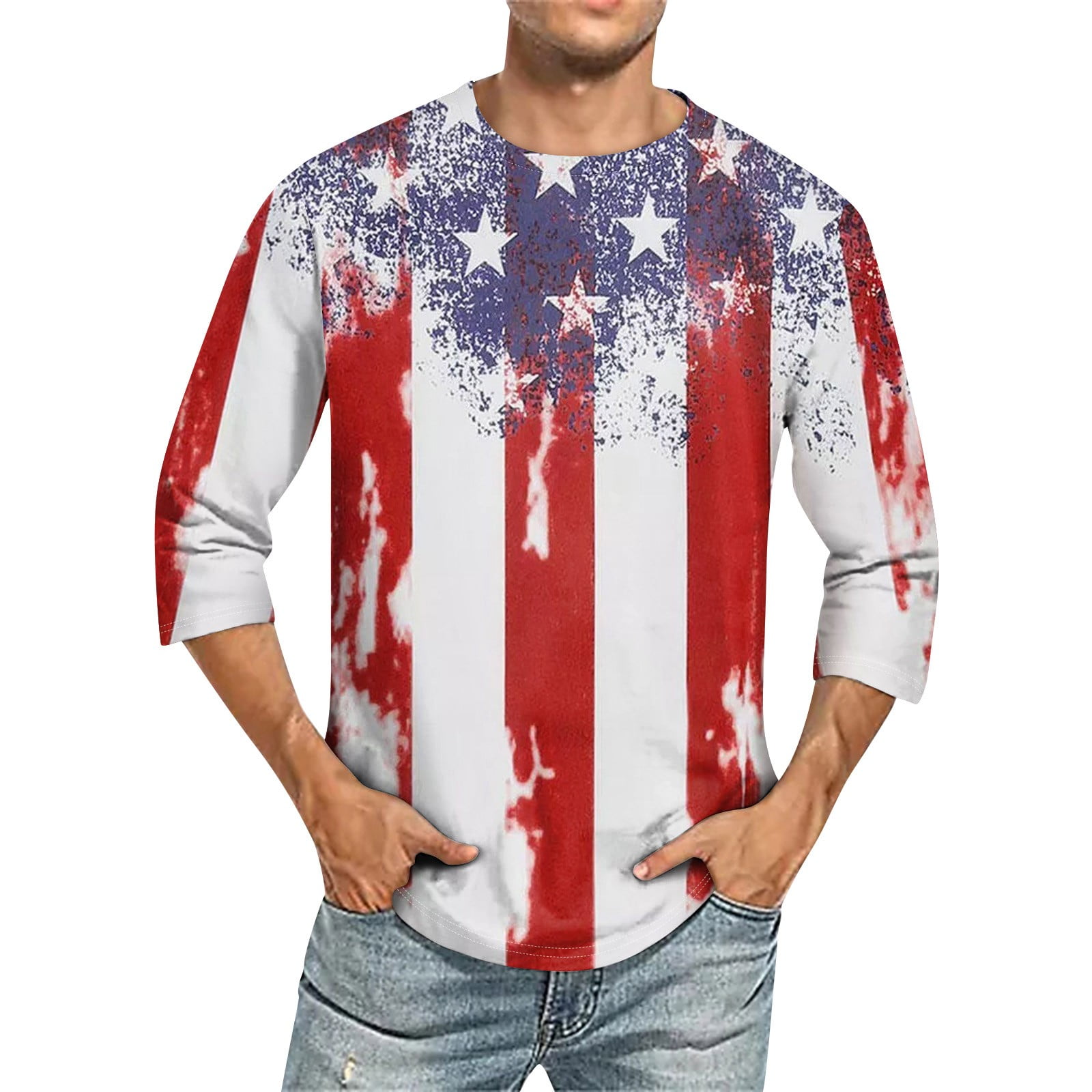 EHTMSAK Independence Day Baseball Shirts Men 3/4 Sleeve Workout Shirts