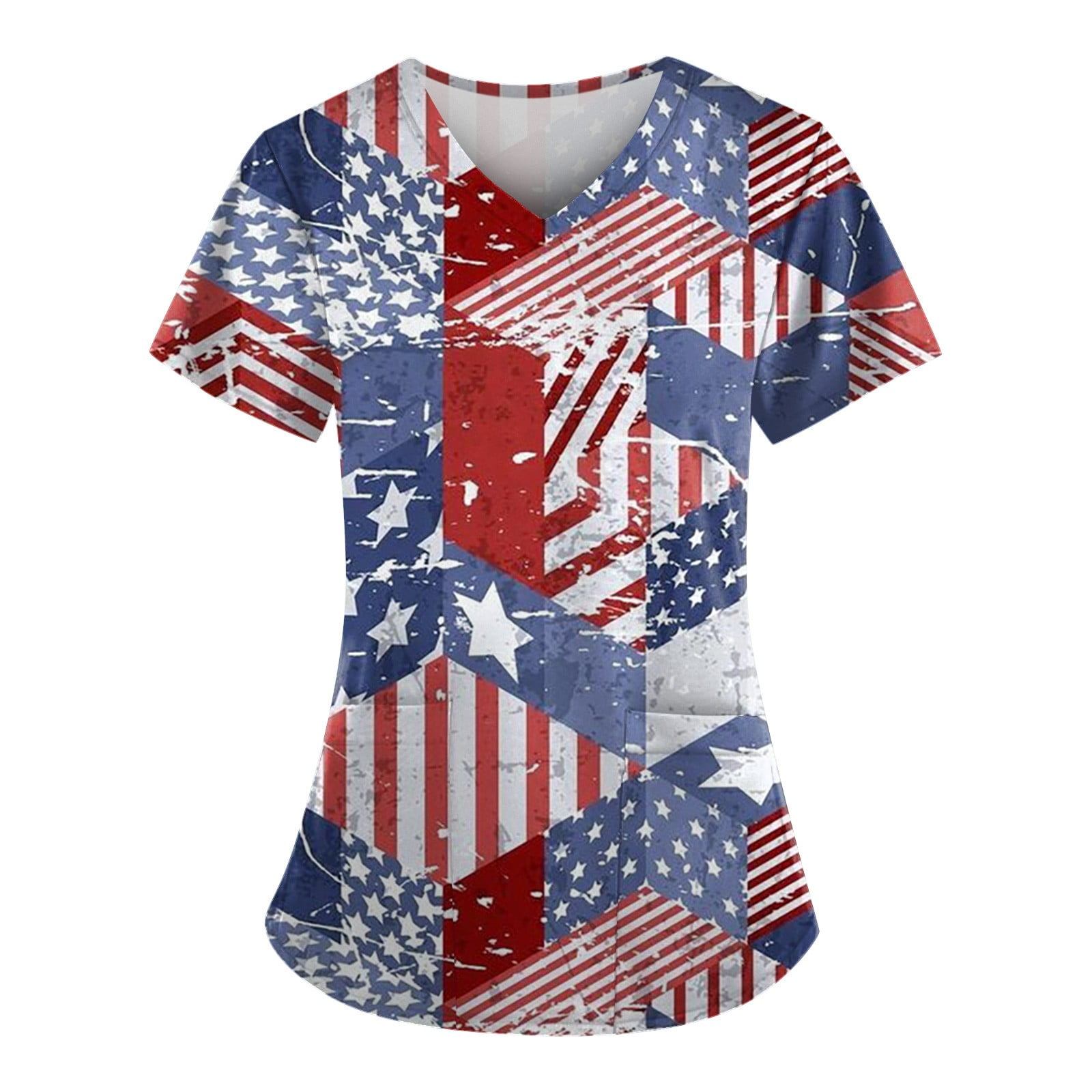 EHTMSAK Independence Day Fourth Of July Plus Size Womens Scrubs Sets Flag V Neck Nurse Uniform