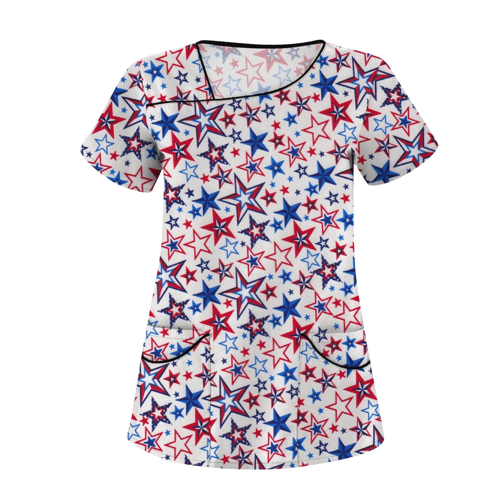 EHTMSAK Independence Day Fourth Of July Womens Scrubs Petite Size Flag Short Sleeve V Neck
