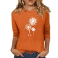thumbnail image 1 of EHTMSAK Ladies T Shirts 3/4 Sleeves Dandelion Printed Solid Color Elbow Length Round Neck Shirts Loose Fit Summer Blouses Casual 2024 Trendy Fashion Tee Tops Saffron 5XL, 1 of 4