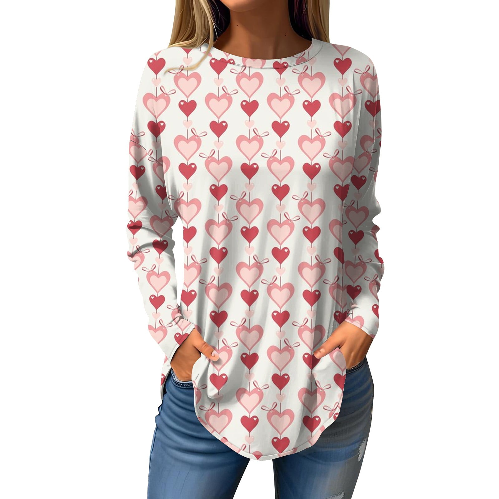 EHTMSAK Long Shirts for Women Plus Size White Valentines Day Character ...