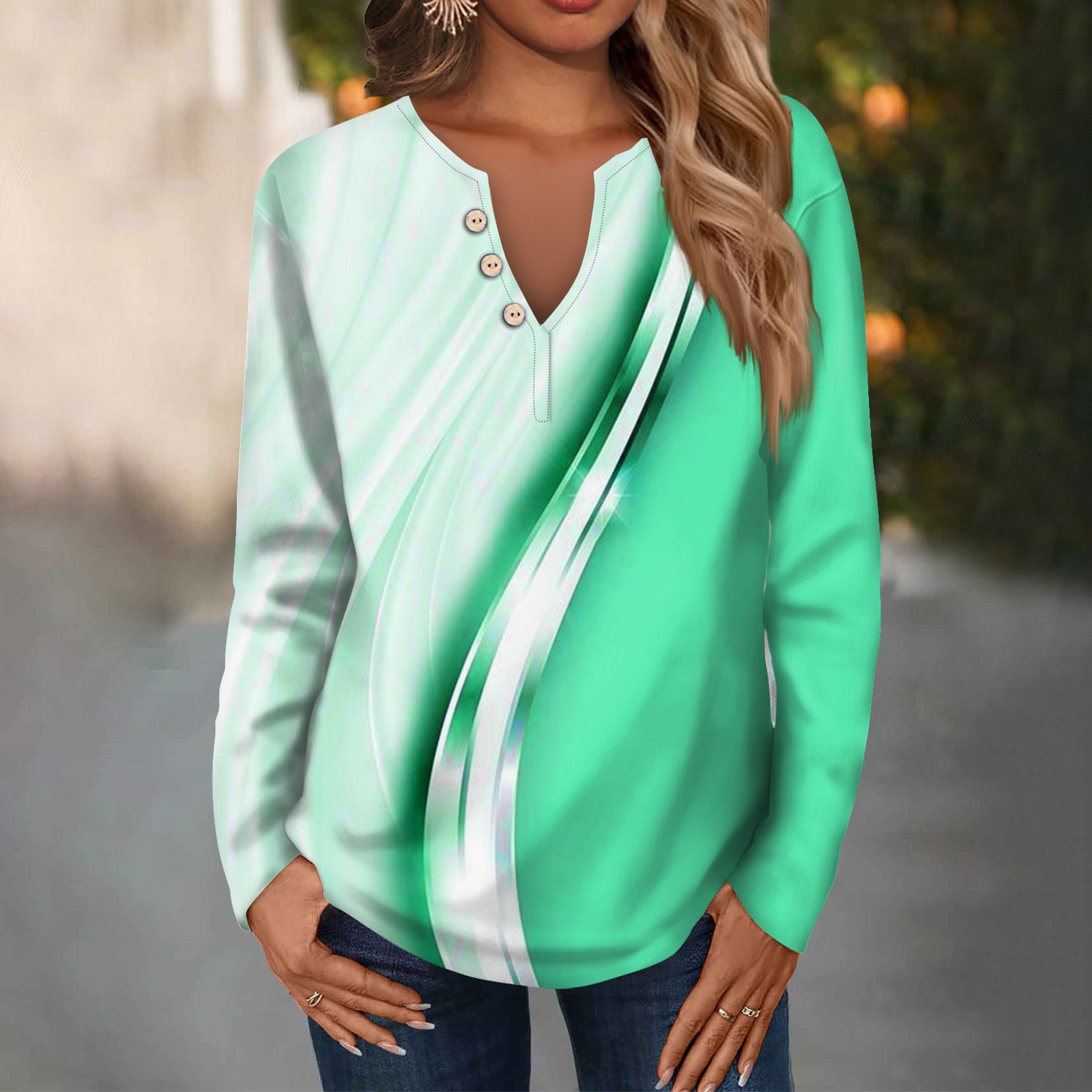 EHTMSAK Long Sleeve Mint Green Shirt Women Pack Casual Floral Tunic