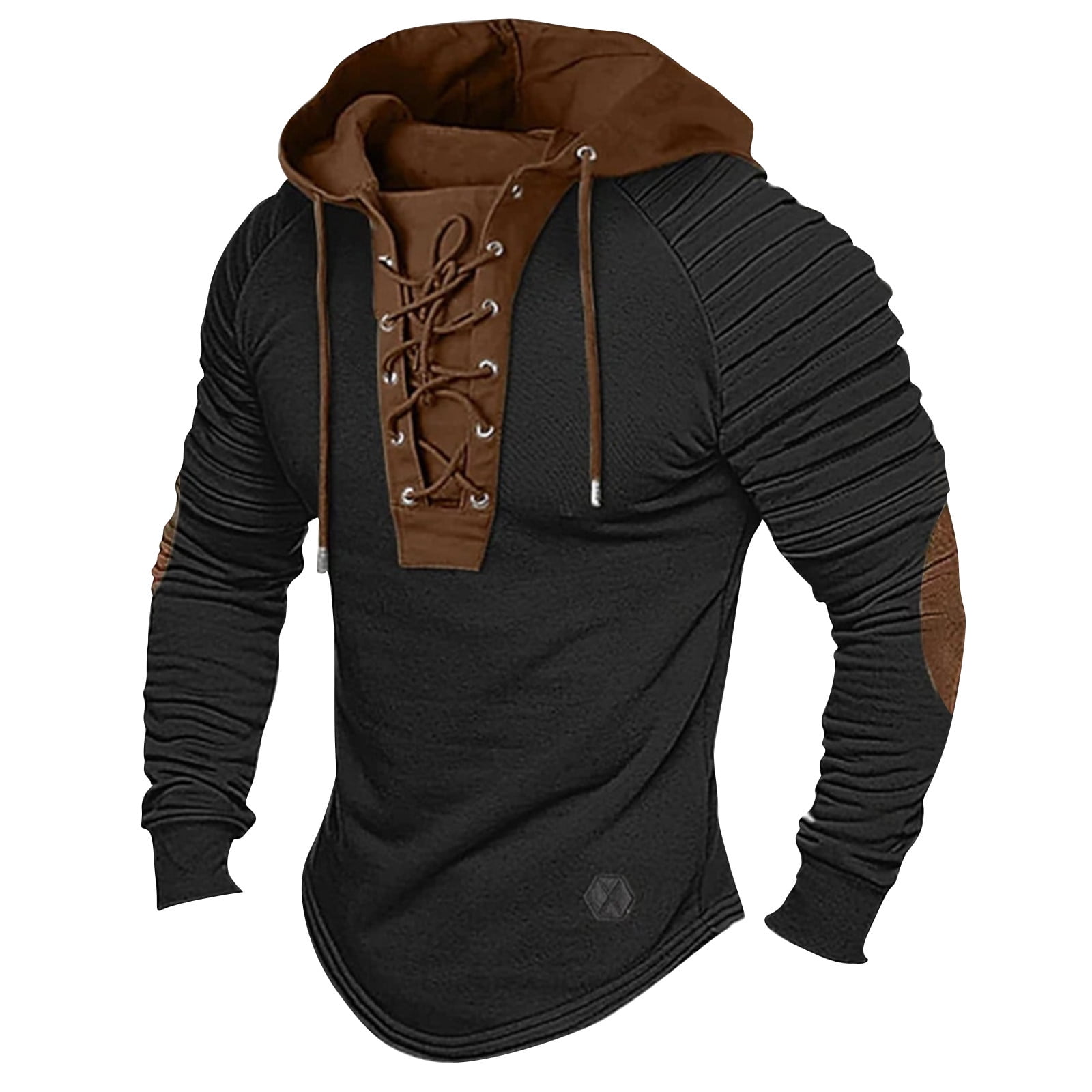 Men's hoodie retro elbows drawstring hotsell