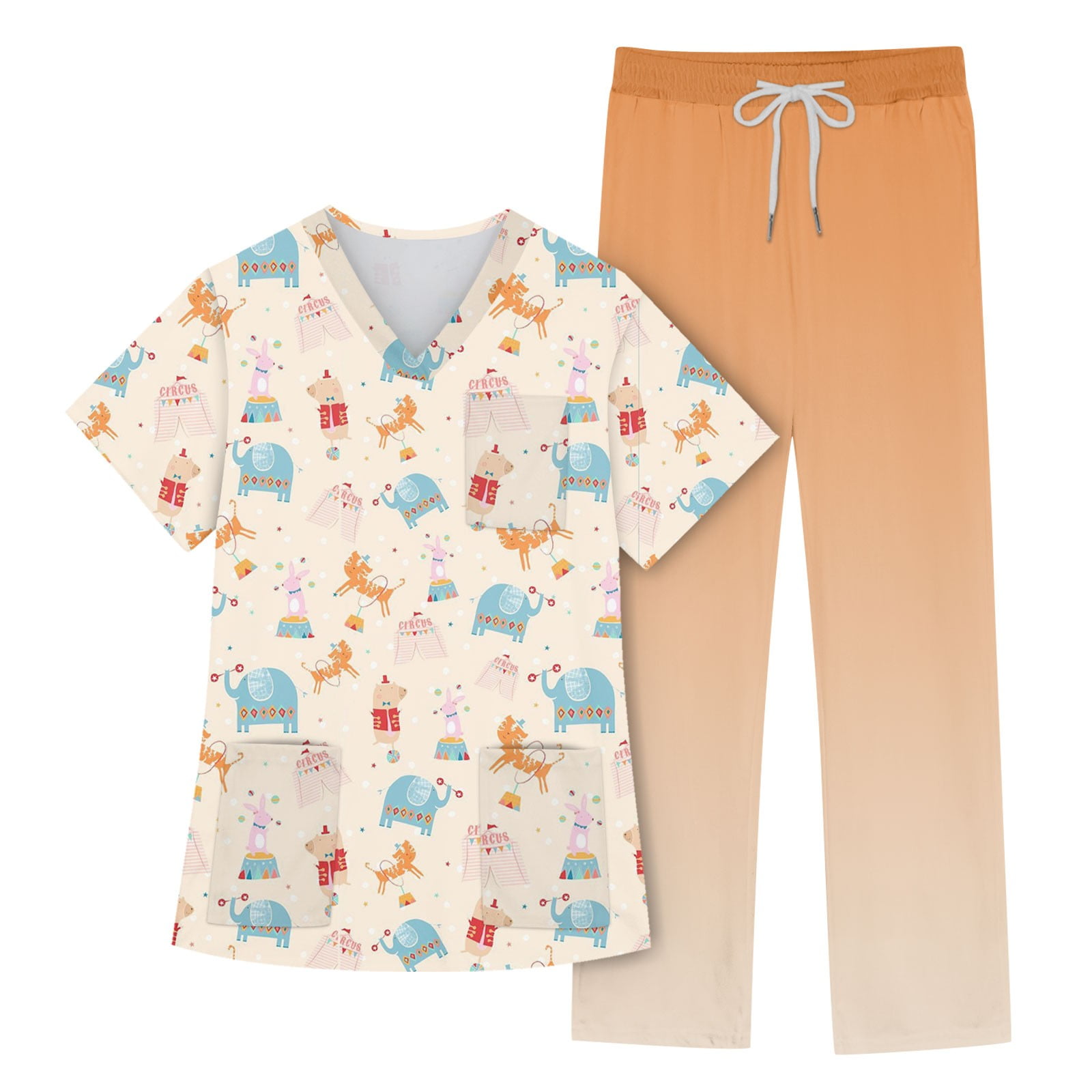 EHTMSAK Maternity Scrubs For Women Set Dinosaur Petite Medical Scrub