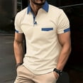 thumbnail image 1 of EHTMSAK Men's Polo Shirts Short Sleeve Henley Lapel Collar Shirts with Pocket Button Up Summer Golf T Shirts Business Fashion Big and Tall Casual Tops Beige M, 1 of 6