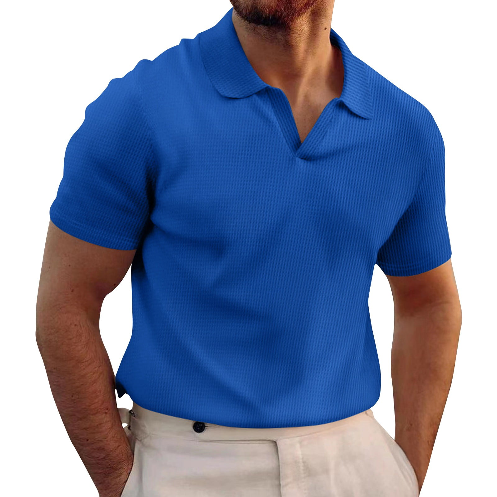 EHTMSAK Mens Golf Shirts Short Sleeve Waffle Lapel Collar Polo Shirts Lapel Collar Solid