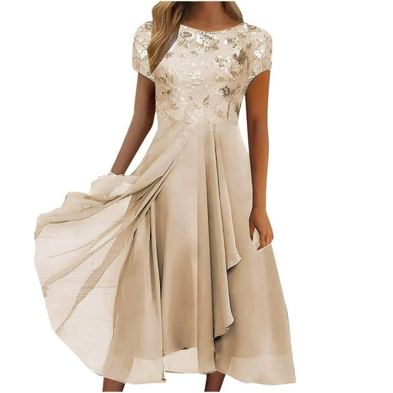 EHTMSAK Mother of The Bride Dresses with Half Sleeves Long Formal Evening Dresses Lace Appliques Wedding Guest Maxi Dresses for Women Lace Chiffon Long Formal Evening Gold XL