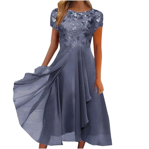 EHTMSAK Mother of The Bride Dresses with Half Sleeves Long Formal Evening Dresses Lace Appliques Wedding Guest Maxi Dresses for Women Lace Chiffon Long Formal Evening Gray 3XL