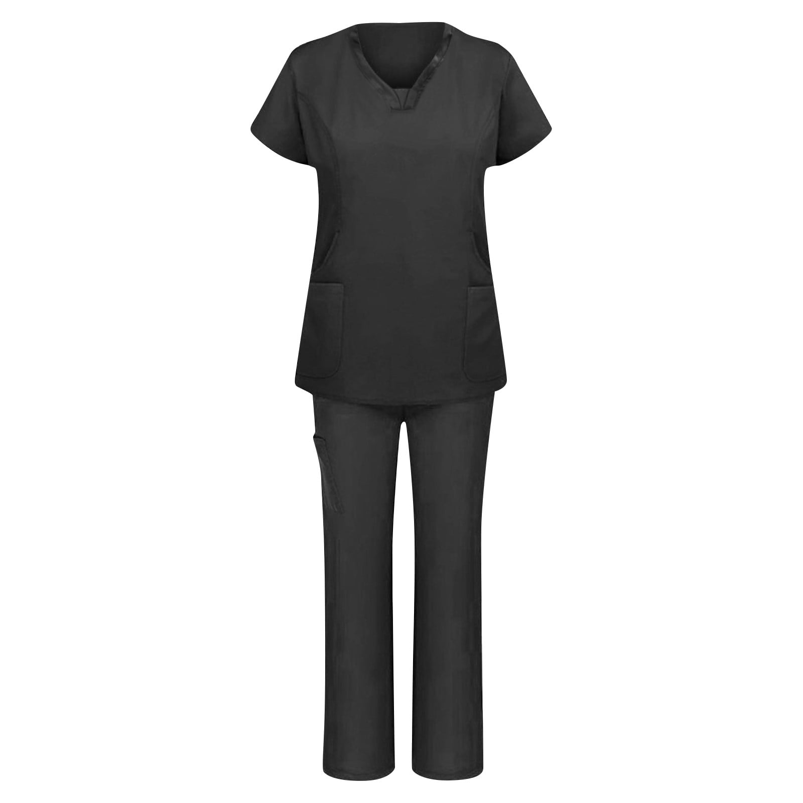 EHTMSAK Nursing Uniforms Scrub Sets For Women Solid Petite Nursing