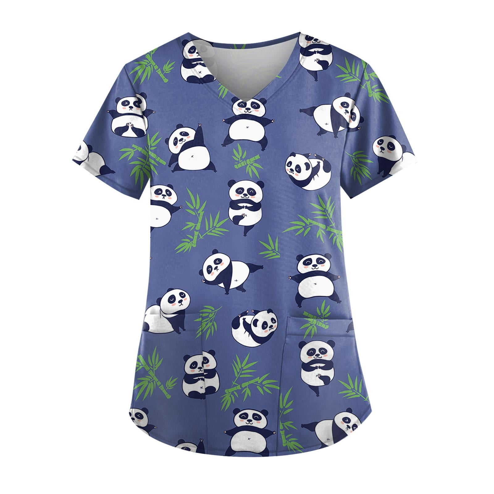 EHTMSAK Panda Scrub Shirt Woman Cartoon Nursing Uniform with Pocket ...