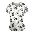 thumbnail image 1 of EHTMSAK Panda Scrubs Women Cartoon Nursing Uniform Casual V Neck Scrub Shirt Fashion with Pocket Workwear Trendy Scrub Tops Short Sleeve Nurse Cute Shirt Beige XL, 1 of 3