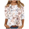 thumbnail image 1 of EHTMSAK Plus 3/4 Sleeve Tops Clearance Plus Size Tops Cute Crew Neck Casual Blouses for Ladies Floral Crewneck Elbow Sleeve Tee Shirt Pink1 XL, 1 of 5