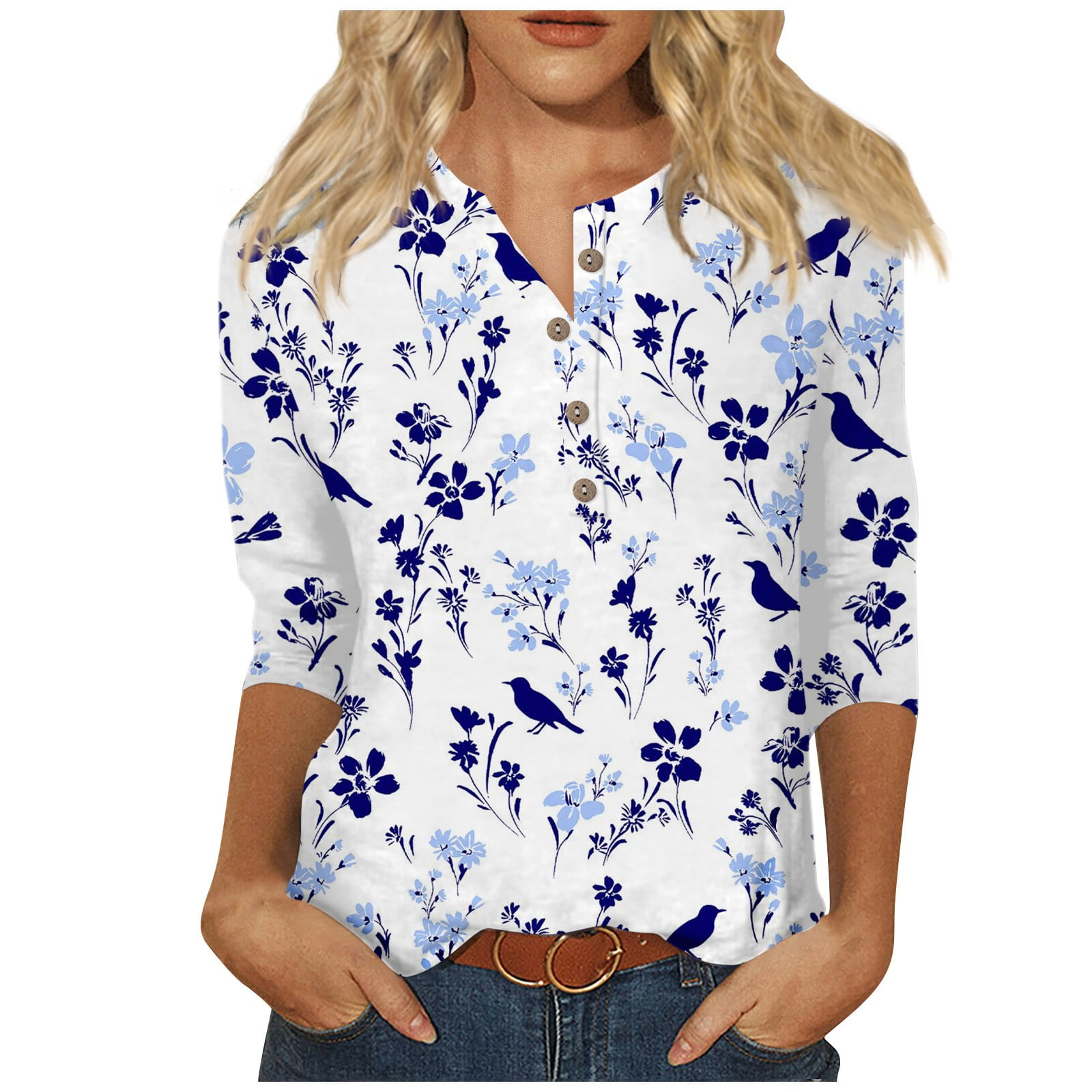 Sillace Women's 3/4 Sleeve V-Neck Blouse - 95% Cotton 5% Spandex Long Sleeve Top, Casual & Office Wear - View #10