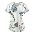 thumbnail image 1 of EHTMSAK Plus Size Tops for Women Women Scrubs Top with Pocket Floral Nurses Uniform Workwear Tunic Casual Short Sleeve V-Neck Clinic Blouse Carer Top on Clearance White S, 1 of 7