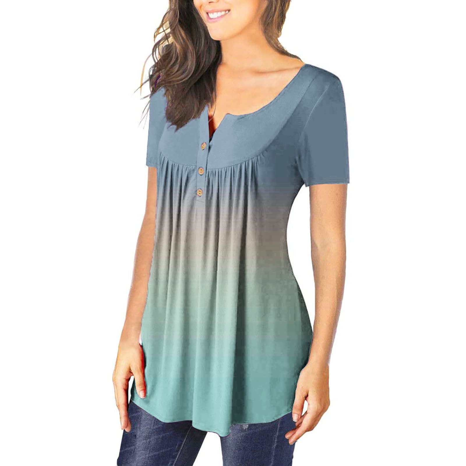 EHTMSAK Plus Size Tunics for Women Botton Down Short Sleeve flowy tops