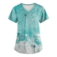 thumbnail image 1 of EHTMSAK Printed Scrub Tops for Women Stretchy Floral with Pocket Short Sleeve Nurse Uniform V Neck Tunic Pockets T Shirt Blouse Sky Blue 2X, 1 of 3