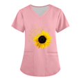 thumbnail image 1 of EHTMSAK Printed Sunflower Scrubs Set for Women Flowers Trendy with Pocket Nurse Scrub Tops Going Out Workwear Nursing Uniform Short Sleeve Scrub Shirt V Neck Casual Outfits Shirt Pink M, 1 of 3