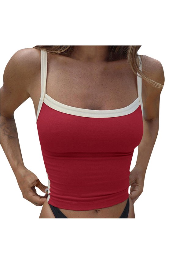 Racerback Crop Tank Tops for Women Spaghetti Straps Square Neck Swim Junior T Shirt Y2k Racerback Sleeveless Teen Girl Summer Camisole Camis Flowy Fashion Tank Top Red S