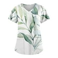 thumbnail image 1 of EHTMSAK Scrub Top Women Floral with Pocket Womens Top with Pockets Floral Patchwork Printed Short Sleeve V-Neck Blouse Green 3X, 1 of 7