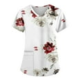 thumbnail image 1 of EHTMSAK Scrub Tops Floral with Pocket Short Sleeve V-Neck Tops Working Uniform Print with Pockets Blouse Casual Nurse Shirts Scrubs on Clearance Red 5X, 1 of 7