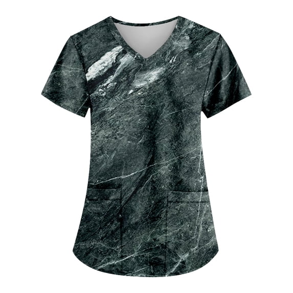 EHTMSAK Scrubs Tops Women 2xi Floral with Pocket Working Uniform Short Sleeve V Neck Workwear Blouse T-Shirt with Pockets on Clearance Navy M