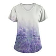 thumbnail image 1 of EHTMSAK Scrubs Tops for Women on Clearance Floral with Pocket Womens Top with Pockets Floral Patchwork Printed Short Sleeve V-Neck Blouse Purple 5X, 1 of 3