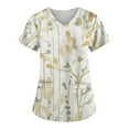 thumbnail image 1 of EHTMSAK Scrubs Tops for Women with Pockets Floral with Pocket Short Sleeve V-Neck Tops Working Uniform Cartoon Print Blouse Yellow S, 1 of 7
