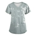 thumbnail image 1 of EHTMSAK Scrubs for Women with Pocket Floral Working Uniform Short Sleeve V Neck Workwear Blouse T-Shirt with Pockets on Clearance Gray 5X, 1 of 3
