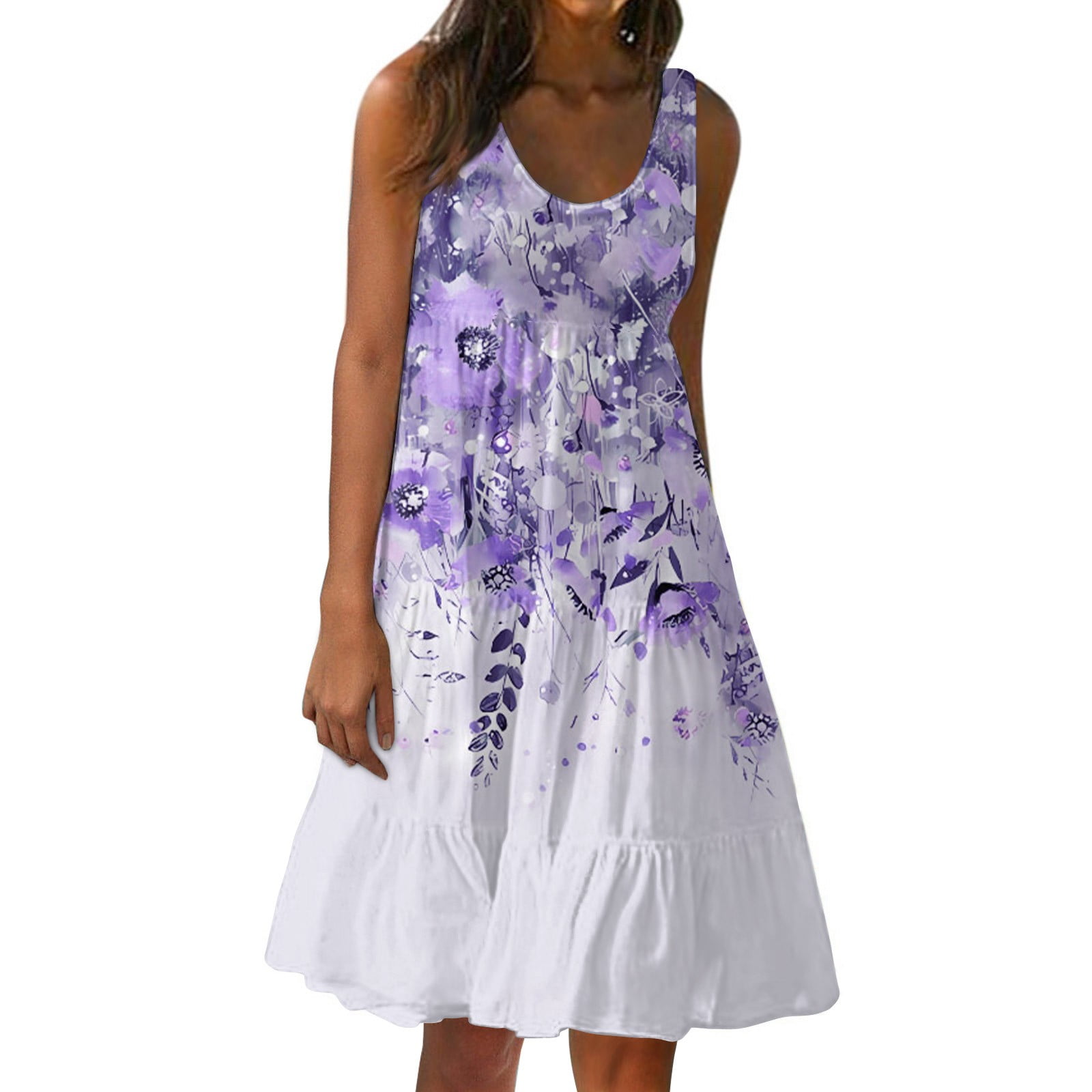 EHTMSAK Sexy Summer Dresses Floral Sleeveless Ruffle Casual Sundresses ...