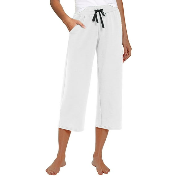 EHTMSAK Summer Capris Wide Leg Petite Pants for Women Drawstring High Waisted Hiking Lightweight Pants Drawstring Outdoor Pants for Women White 3X