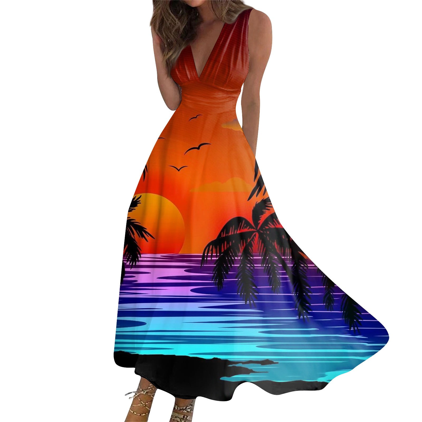 EHTMSAK Summer Midi Dresses for Women 2024 Elegant Wrap Beach Hawaiian